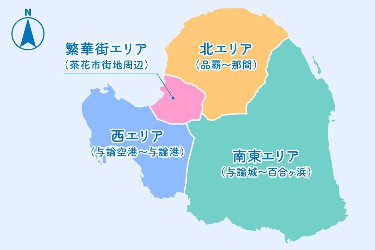 エリア分けしたヨロン島の地図